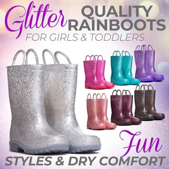 Kids Glitter Rain Boots - Silver - Picture 4 of 7